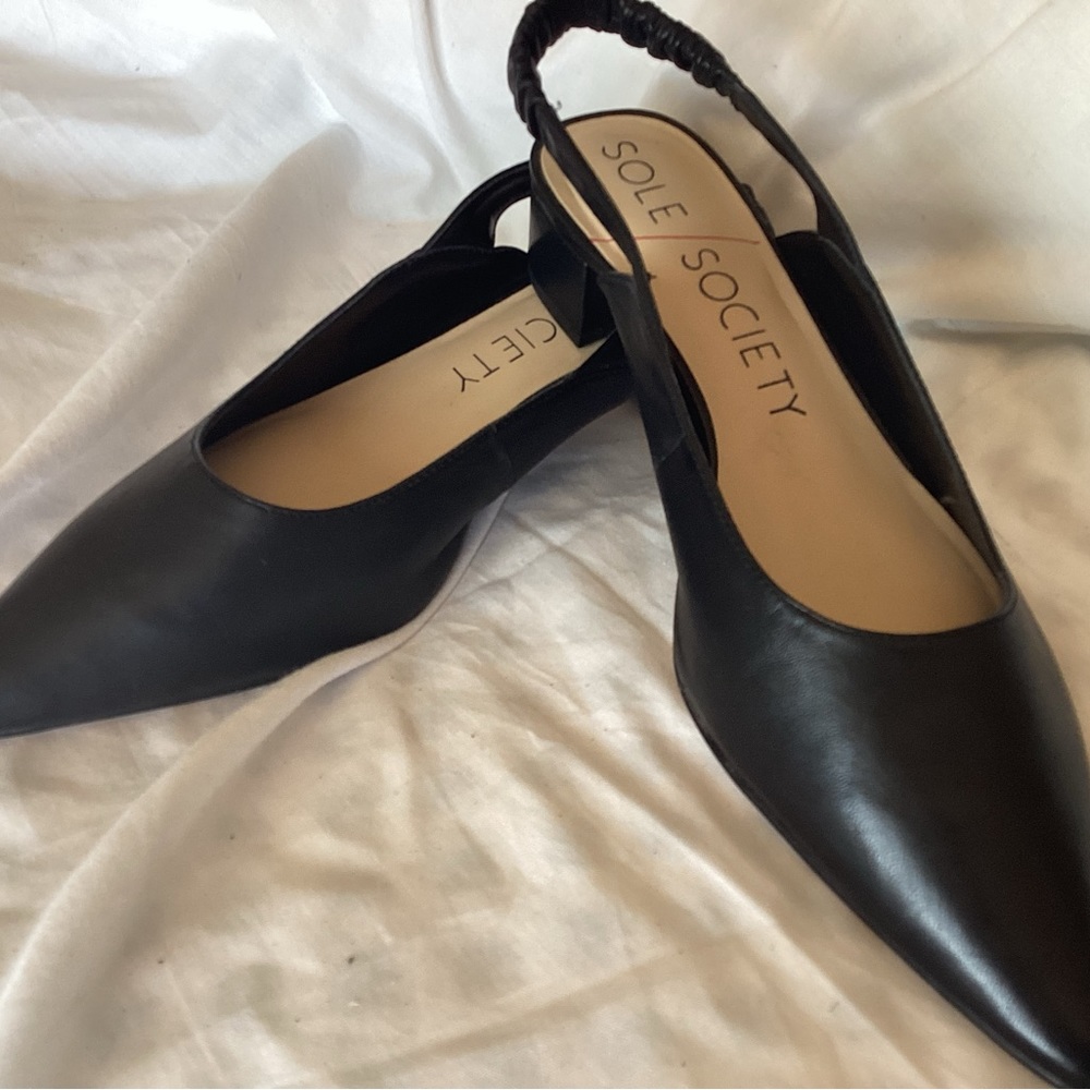 SOLE SOCIETY S0-Meranne NEW Sling backs, black leather low heel Size 9.5